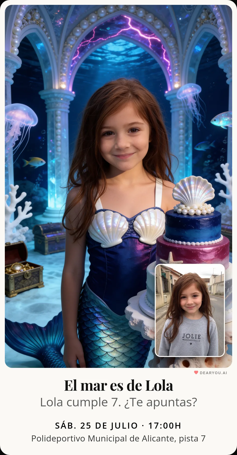 Invitación de cumpleaños de sirenas lista para el grupo del cole