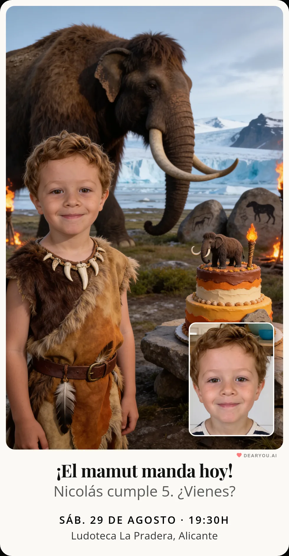 Invitación de cumpleaños infantil con diseño de película en formato vertical