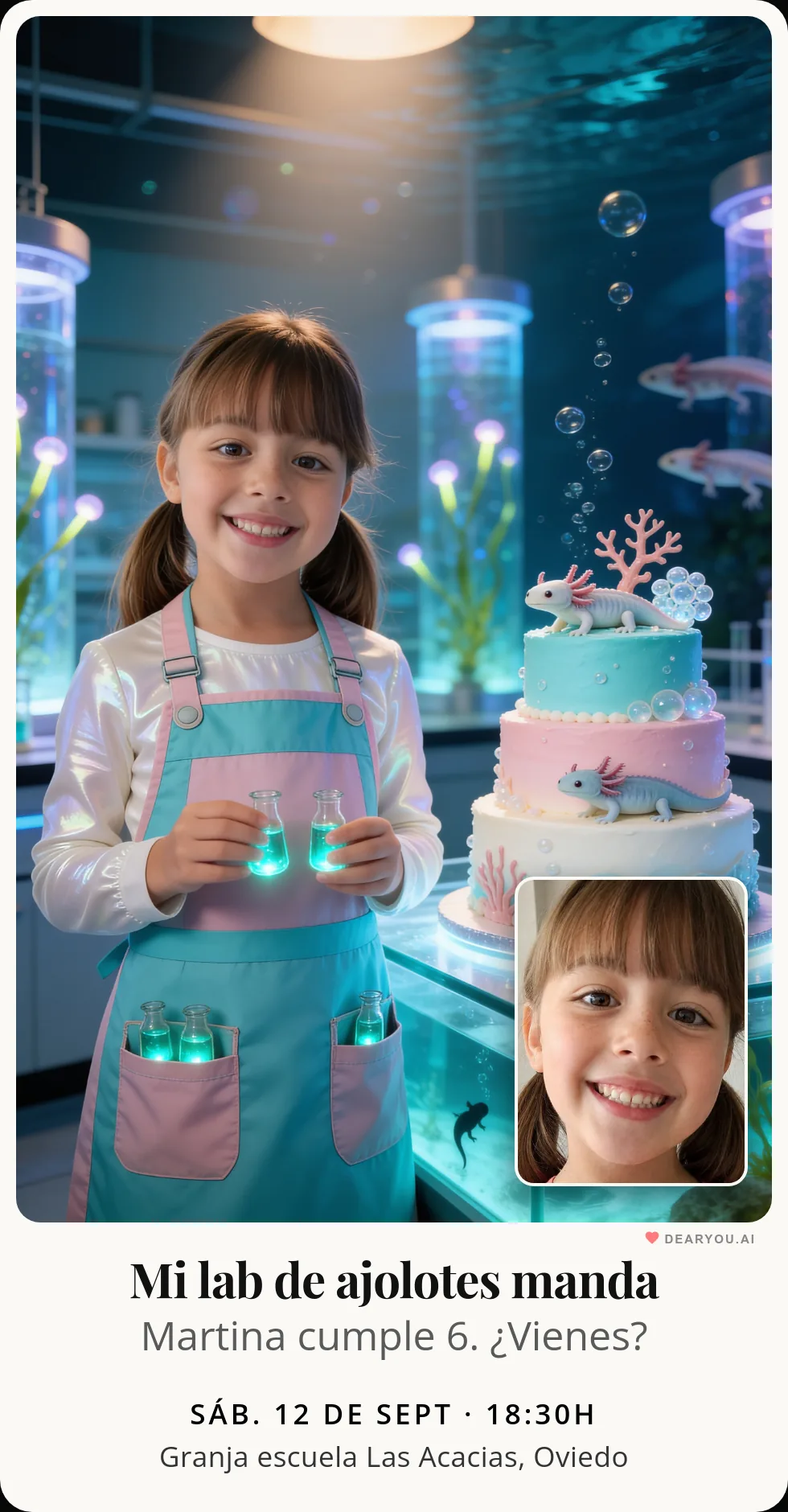 Invitación de cumpleaños infantil personalizada con nombre y edad del peque
