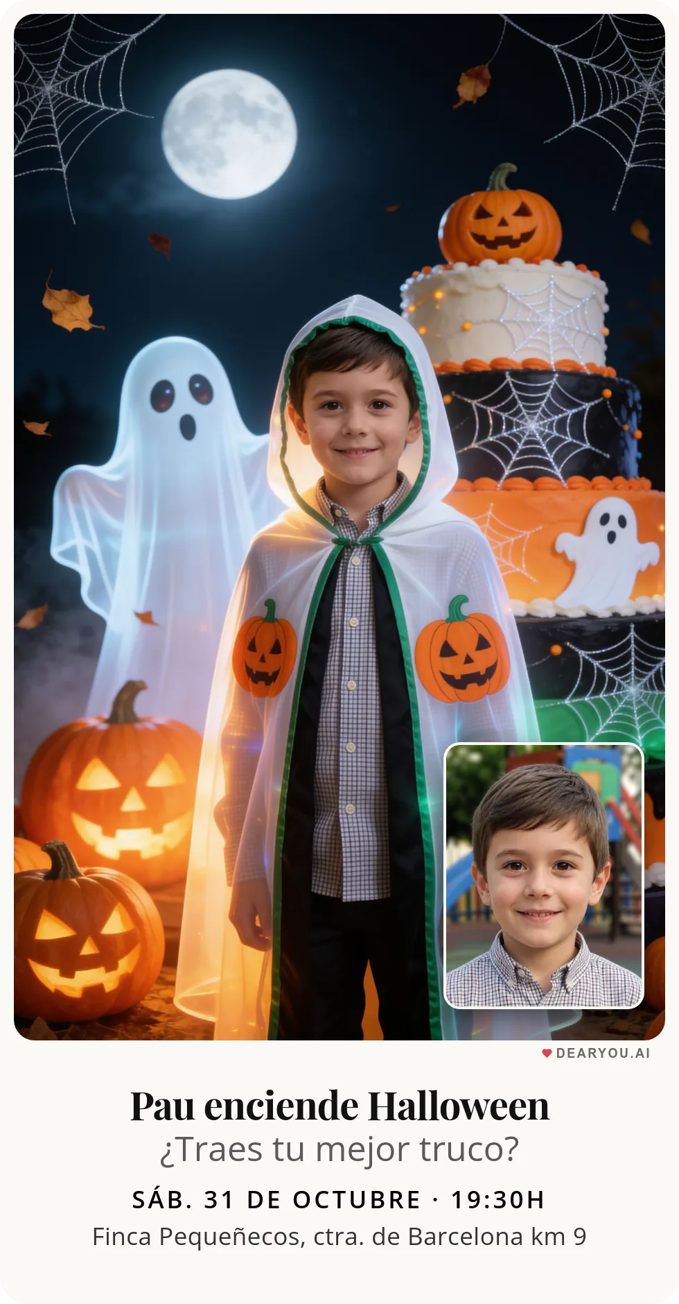 Invitación de cumpleaños infantil personalizada con nombre y edad, temática de mi amigo el fantasma de Halloween