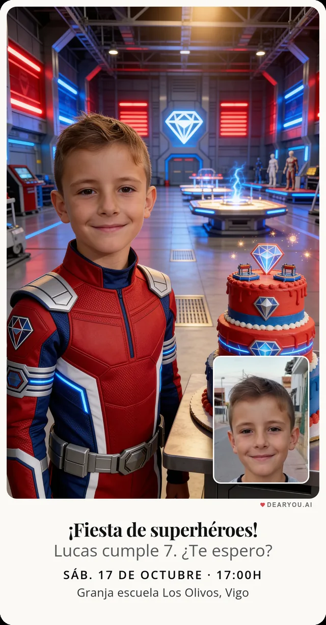 Invitación de Academia de superhéroes, estilo realista