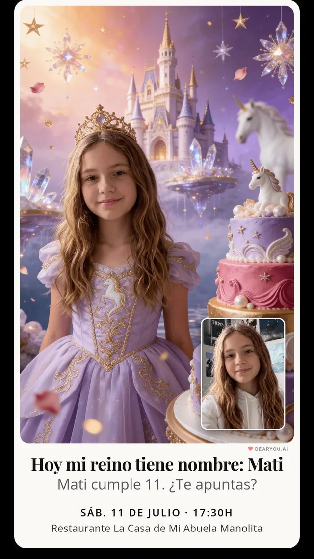 Invitación temática de princesa de los unicornios